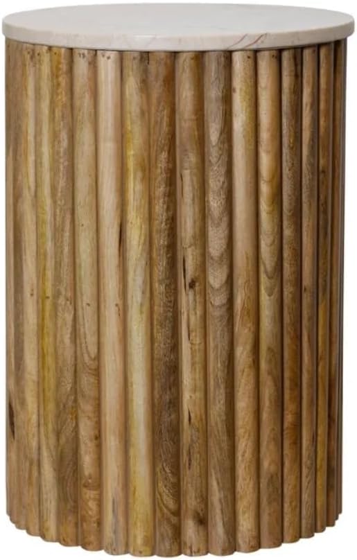 Tobacco Mango Wood Marble Top Drum Round Side Table