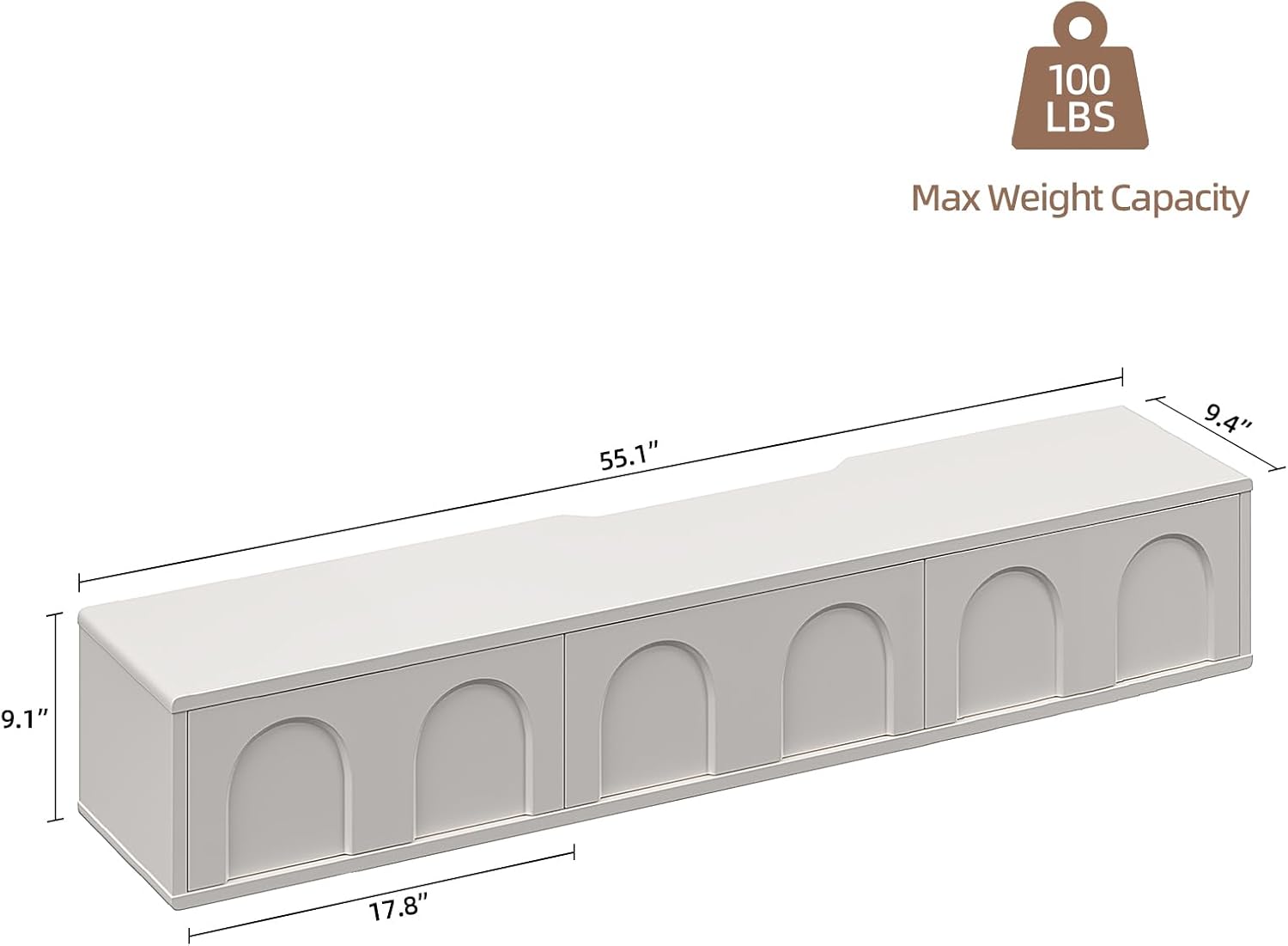 Cream Arch Door Fully Assembled Floating TV Stand