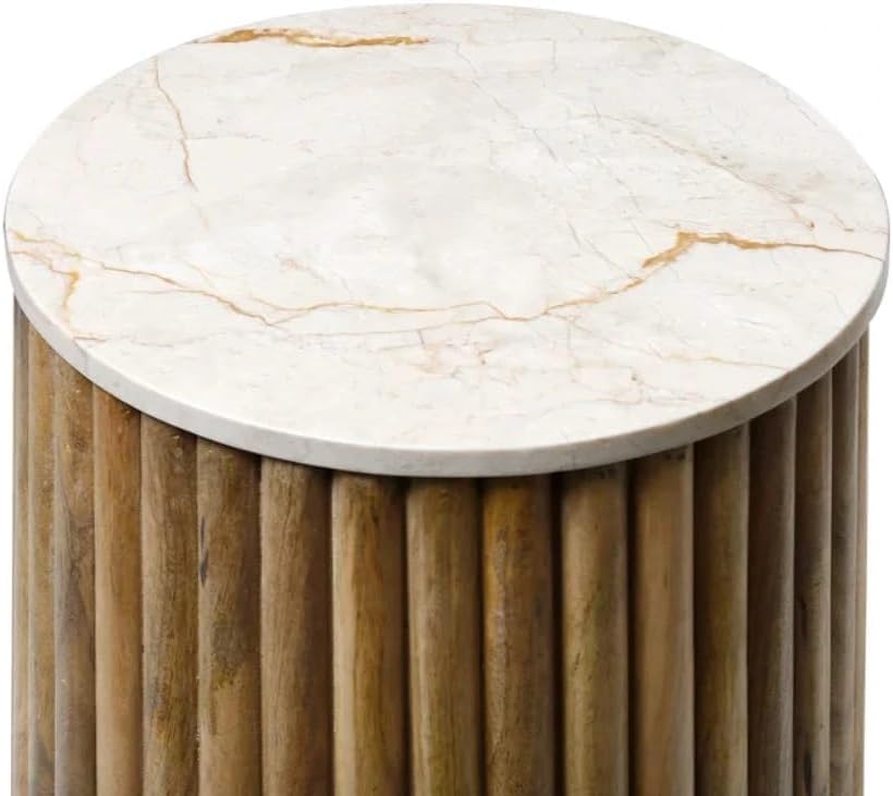 Tobacco Mango Wood Marble Top Drum Round Side Table