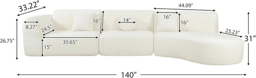 Beige Wool 6-Seater L-Shaped Curved Sectional Sofa