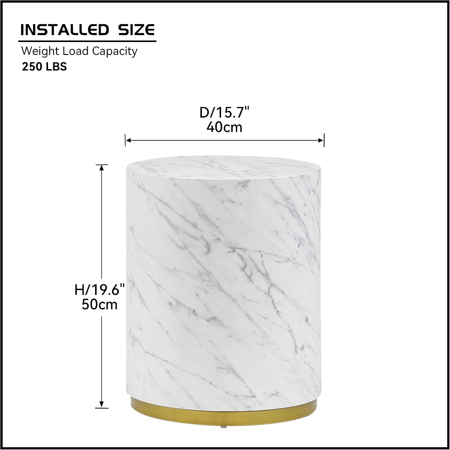 White Faux Marble Gold Rim Round Small Side Table