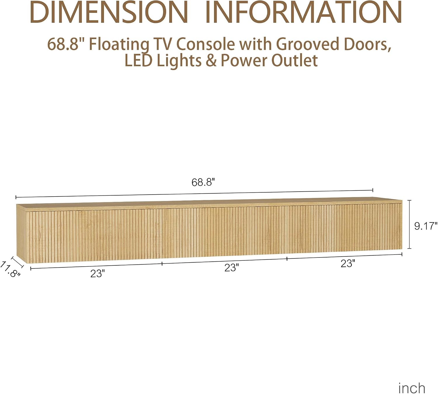 Oak Fluted LED Wall Mount Floating TV Stand