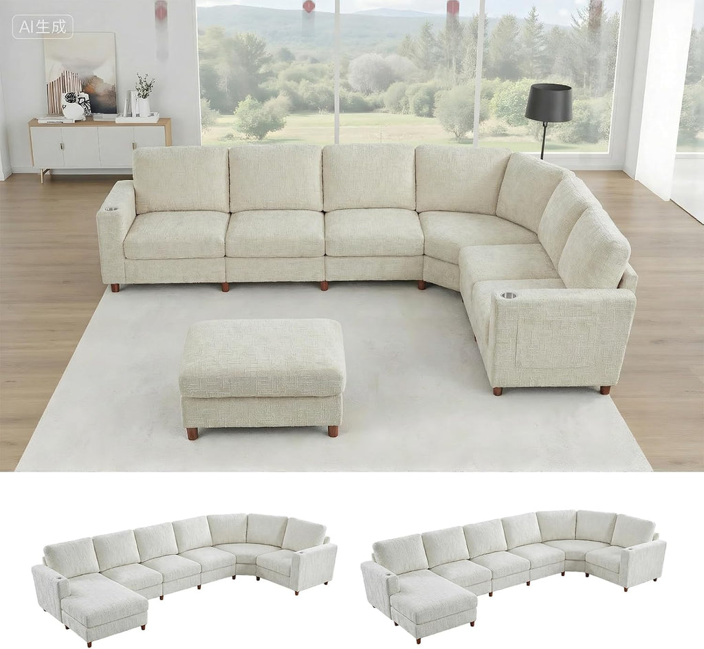 Cupholders Moveable Seat Curved Modular Sofa