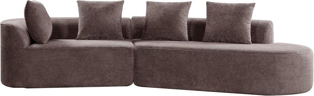 Brown Curved L-Shaped Modular 4-Seater Sectional Sofa