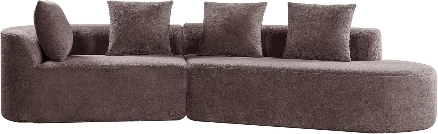 Brown Curved L-Shaped Modular 4-Seater Sectional Sofa