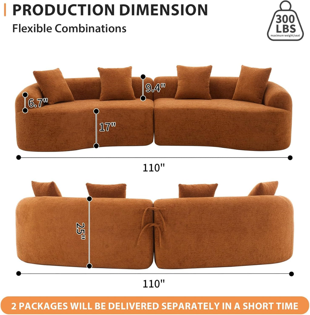 Curved Chenille Plush Cloud Modular 4-Seater Sectional Sofa