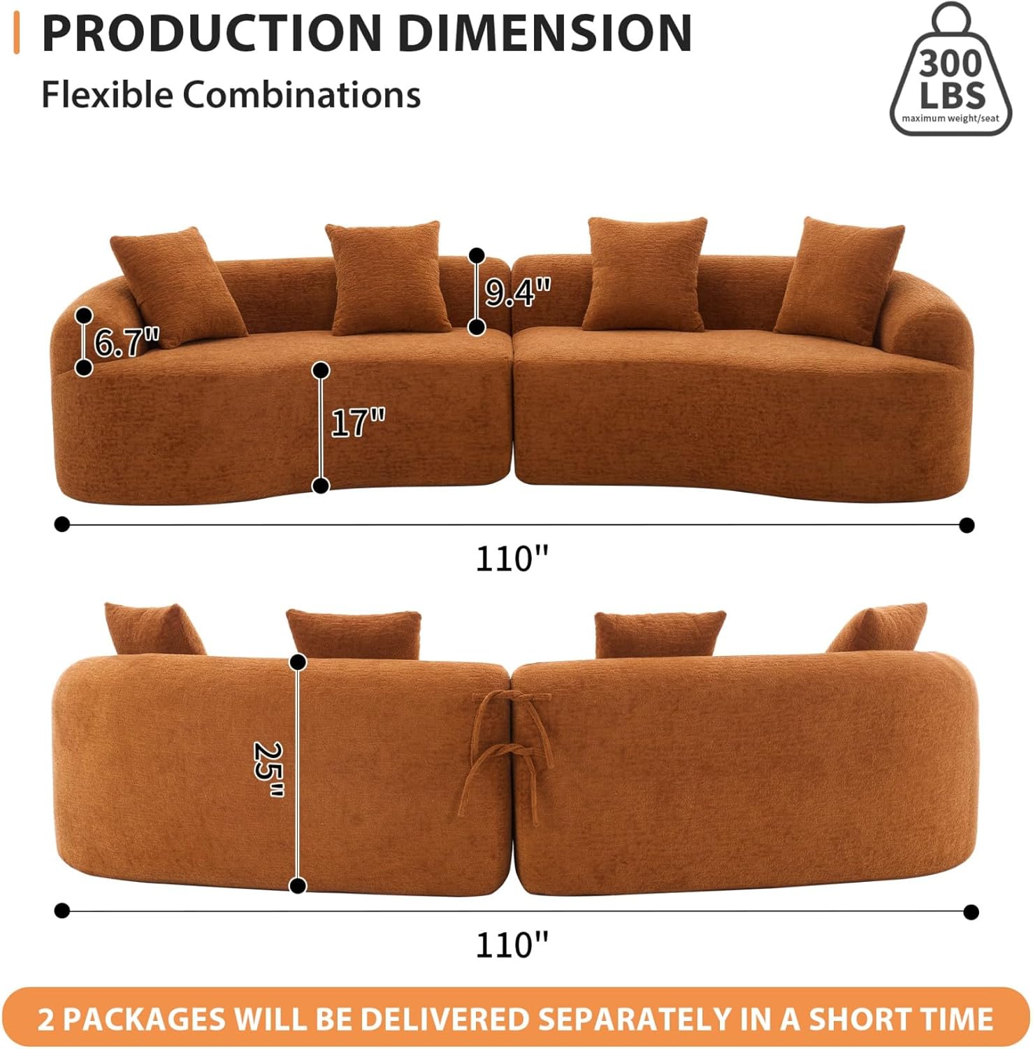 Curved Chenille Plush Cloud Modular 4-Seater Sectional Sofa
