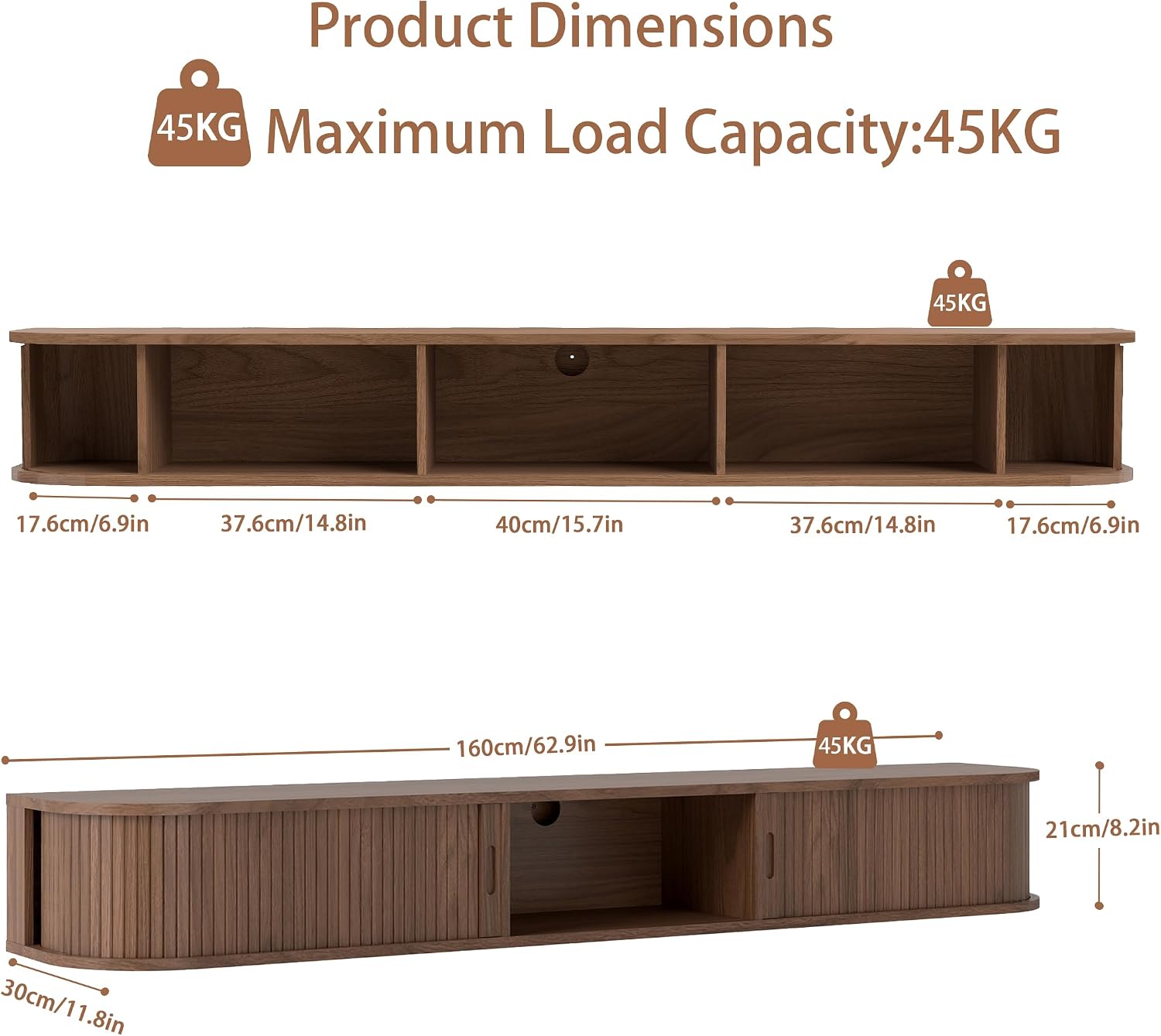 Walnut Fluted LED Sliding Door Floating TV Stand