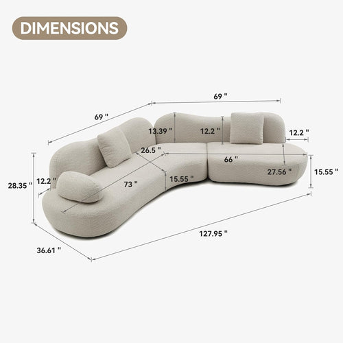 Beige Bouclé 5-Seater Curved Modular Cloud Sofa