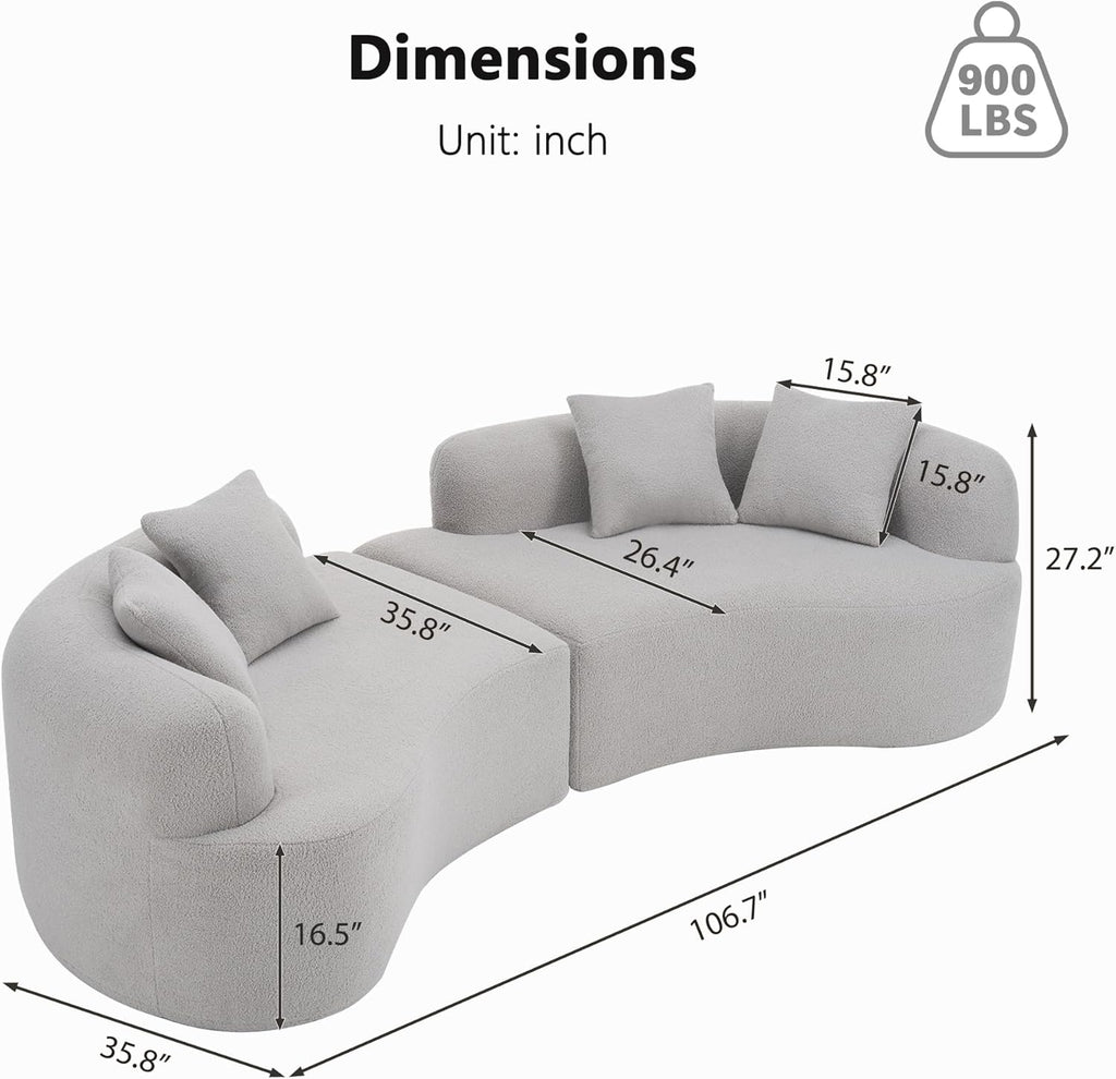 Pearl Grey Teddy Curved 4-Seater Cloud Sectional Sofa