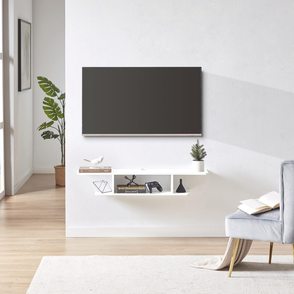 White Storage Wall Mount Floating TV Console