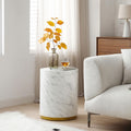 White Faux Marble Gold Rim Round Small Side Table