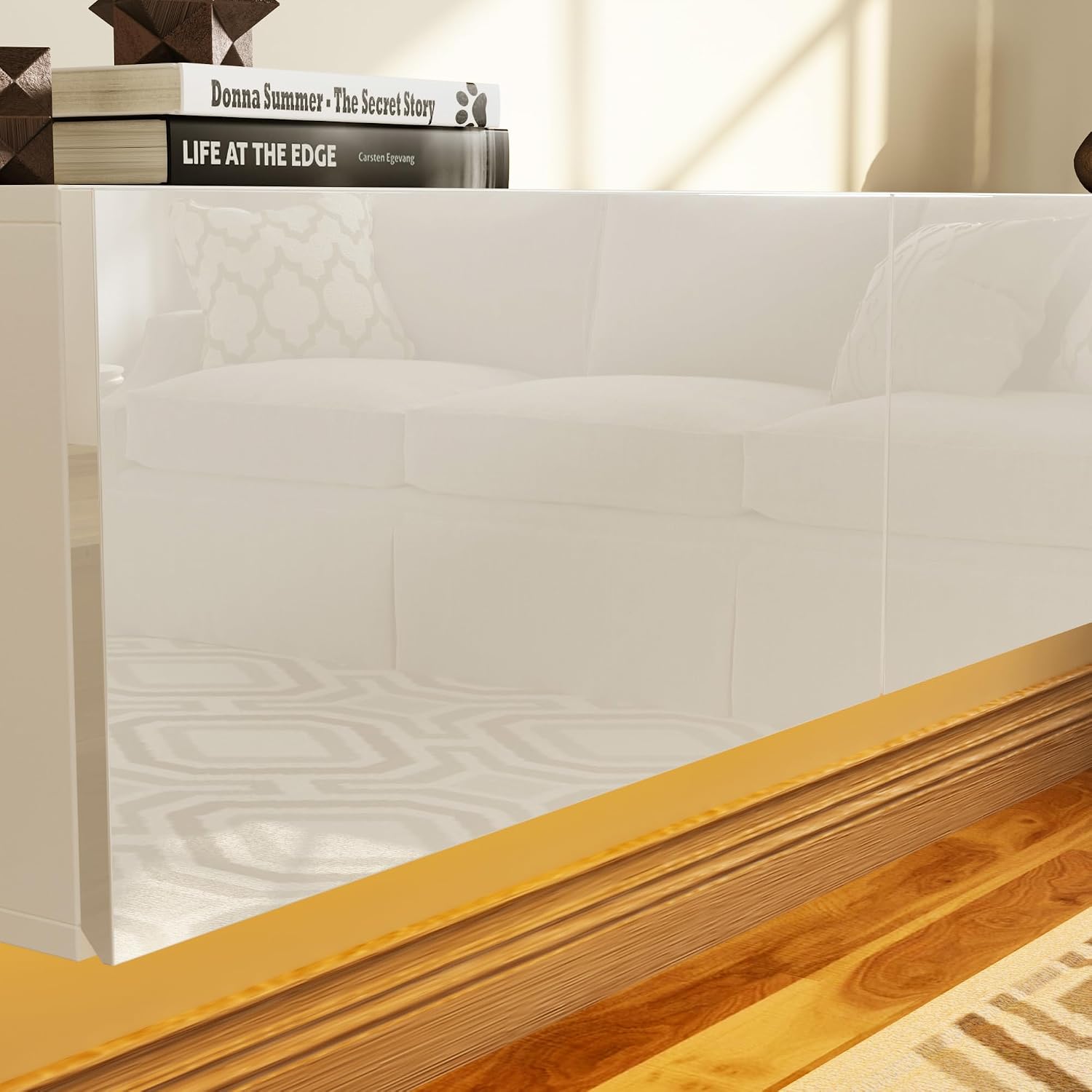 White LED Drawer Storage Wall Floating TV Stand