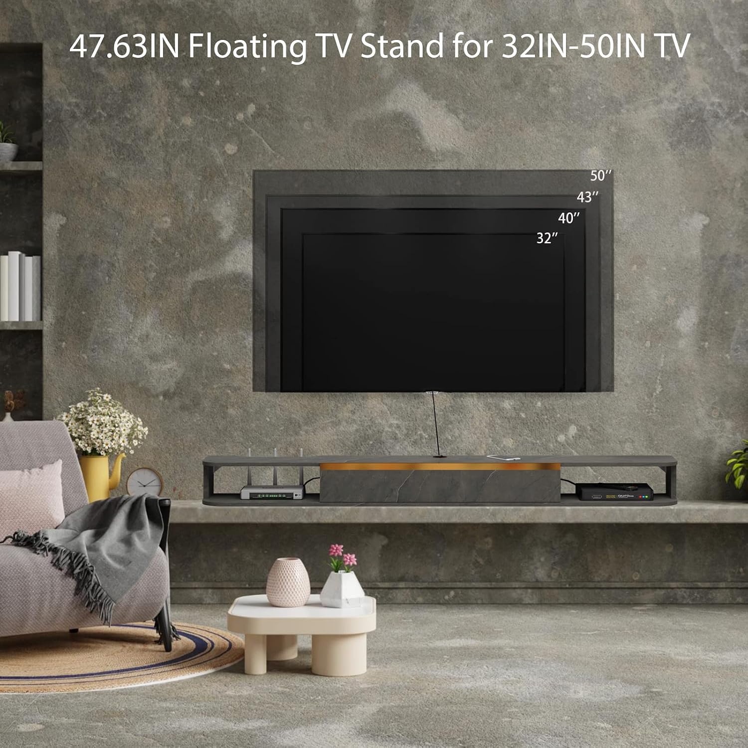 Dark Grey Door Storage Wall Floating TV Stand
