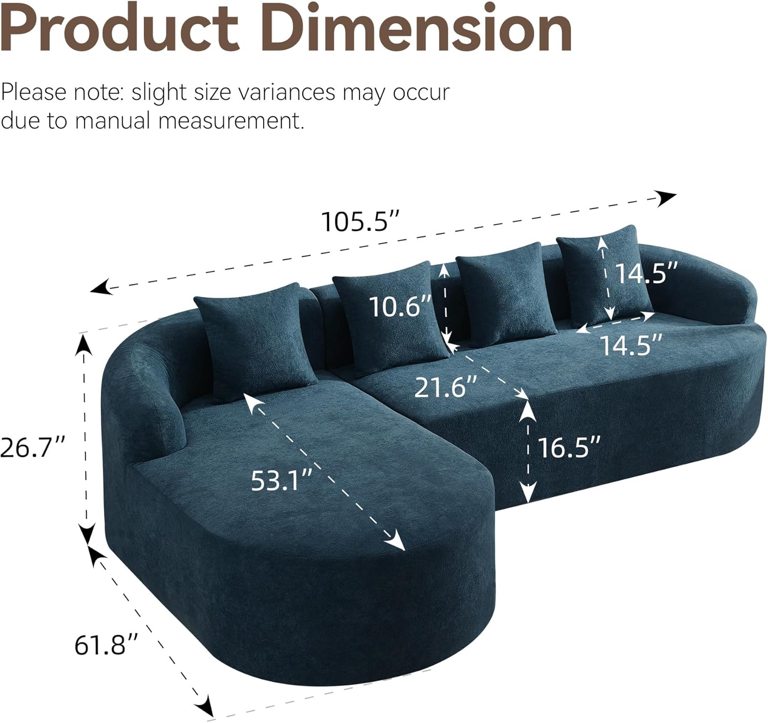Blue Chenille L-Shaped 4-Seater Curved Cloud Sofa