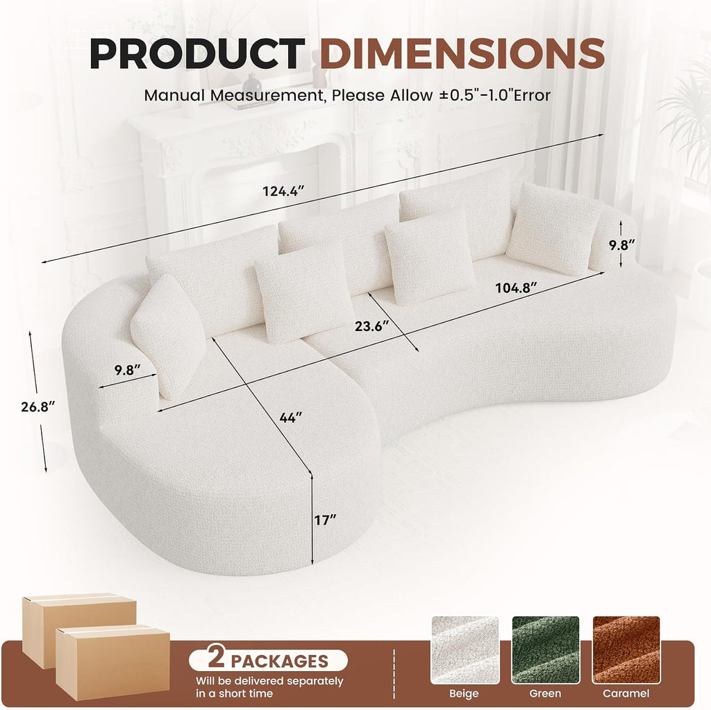 Beige Chenille L-Shaped Curved Modular Sectional Sofa