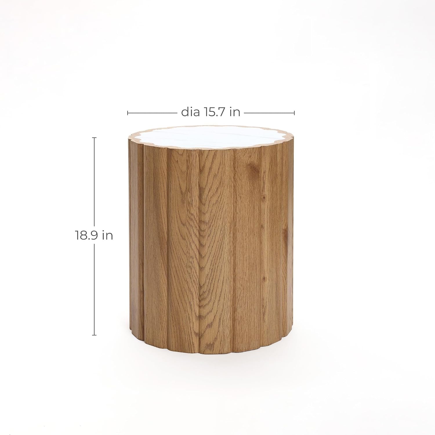 Marble Top Wood Wave Drum Round Side Table