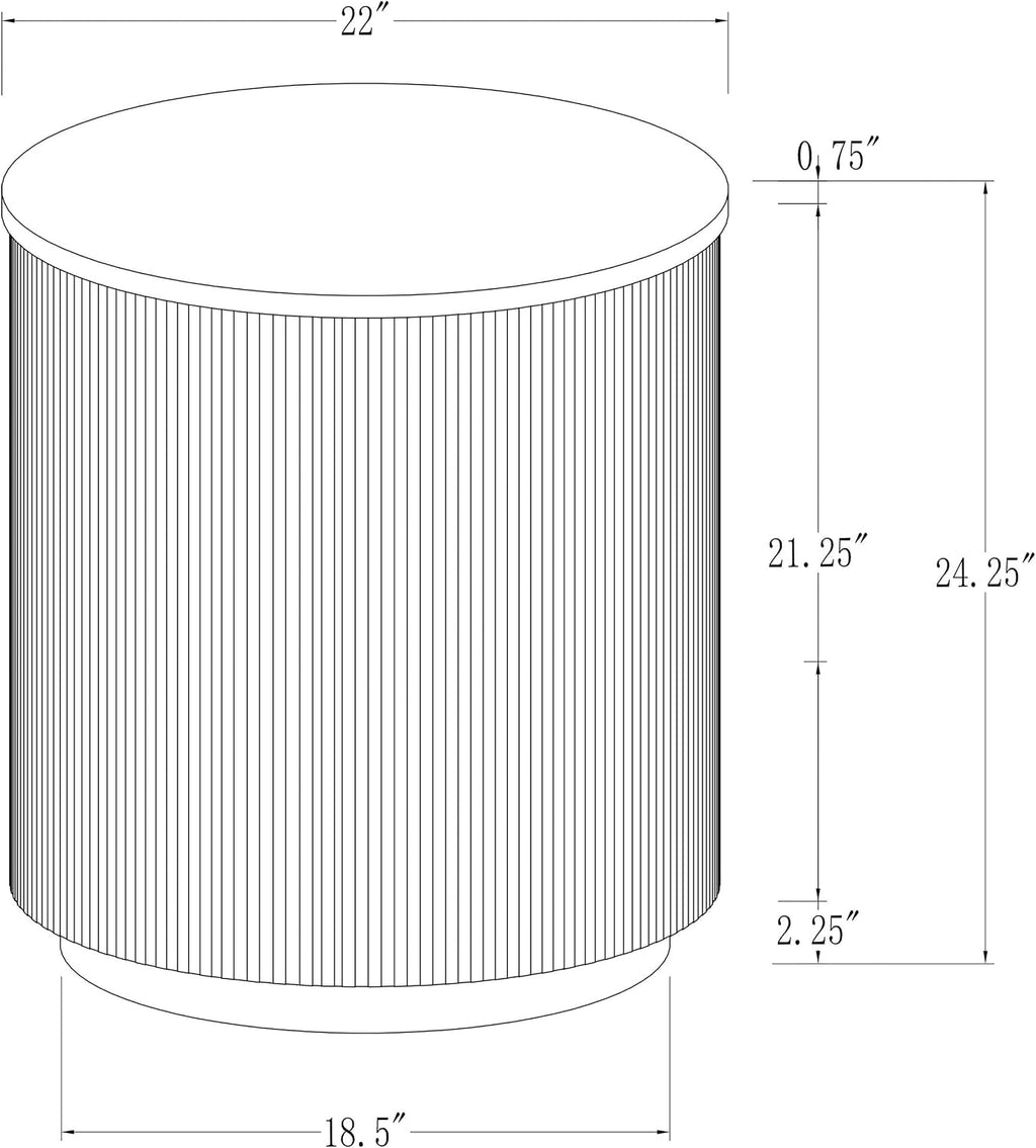 White Charcoal Reeded Drum Round Wood Metal End Table