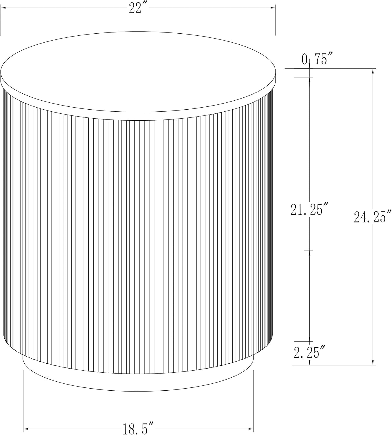 White Charcoal Reeded Drum Round Wood Metal End Table