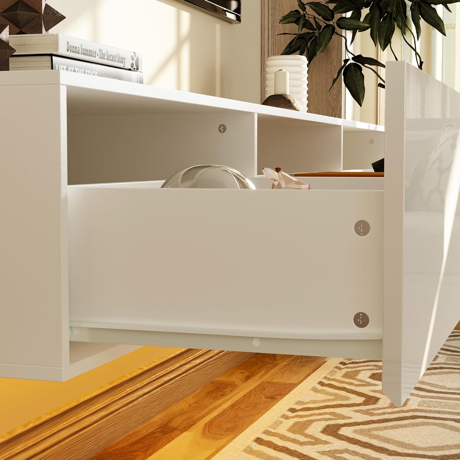White LED Drawer Storage Wall Floating TV Stand