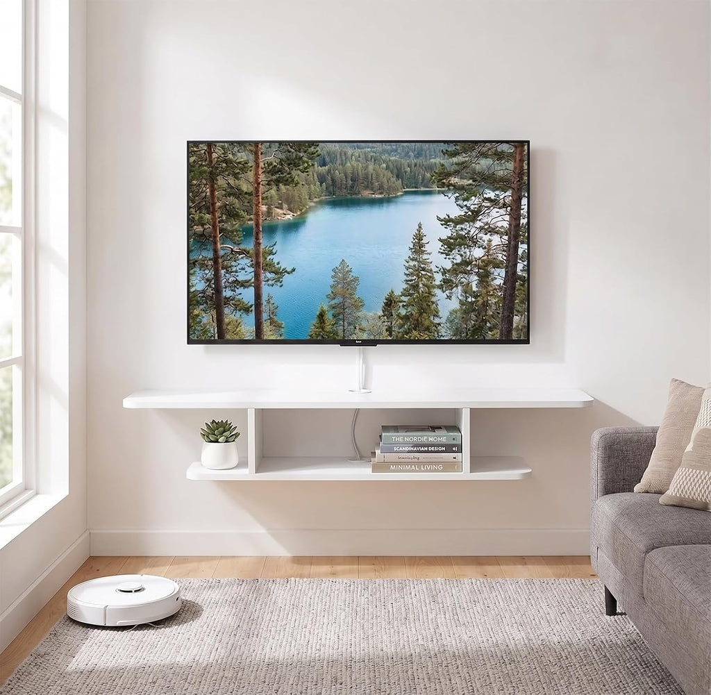 White Storage Wall Mount Floating TV Console
