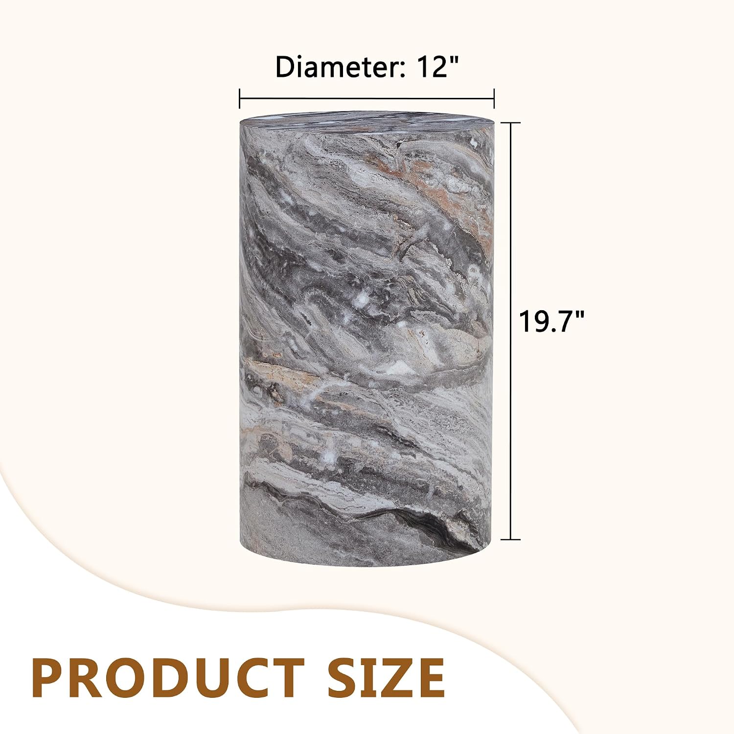 Grey Faux Marble Drum Fully Assembled Round Side Table