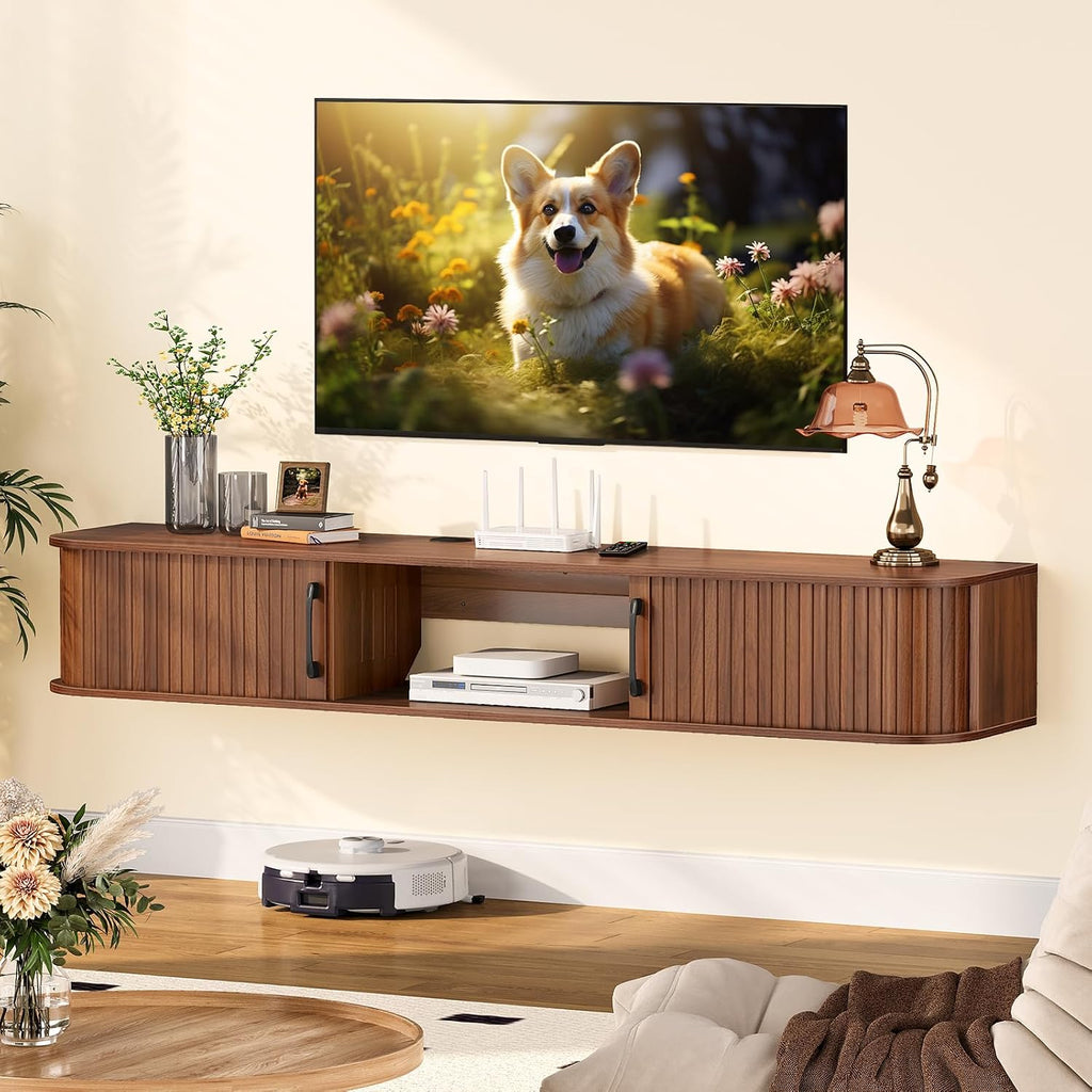 Fluted Sliding Door Wall Floating Mid-Century TV Stand