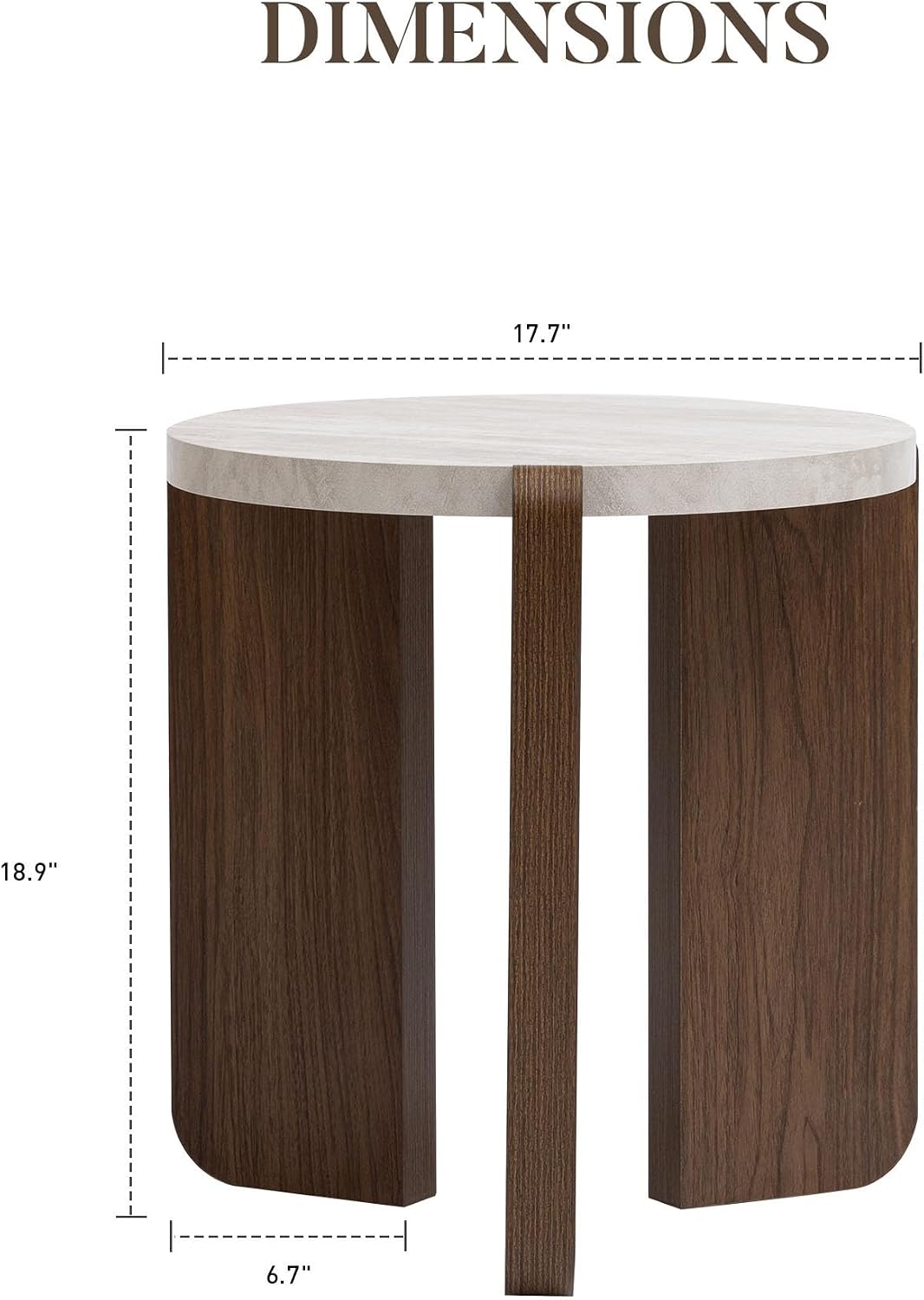 Cream Marble Top Three Leg Wood Round Side Table