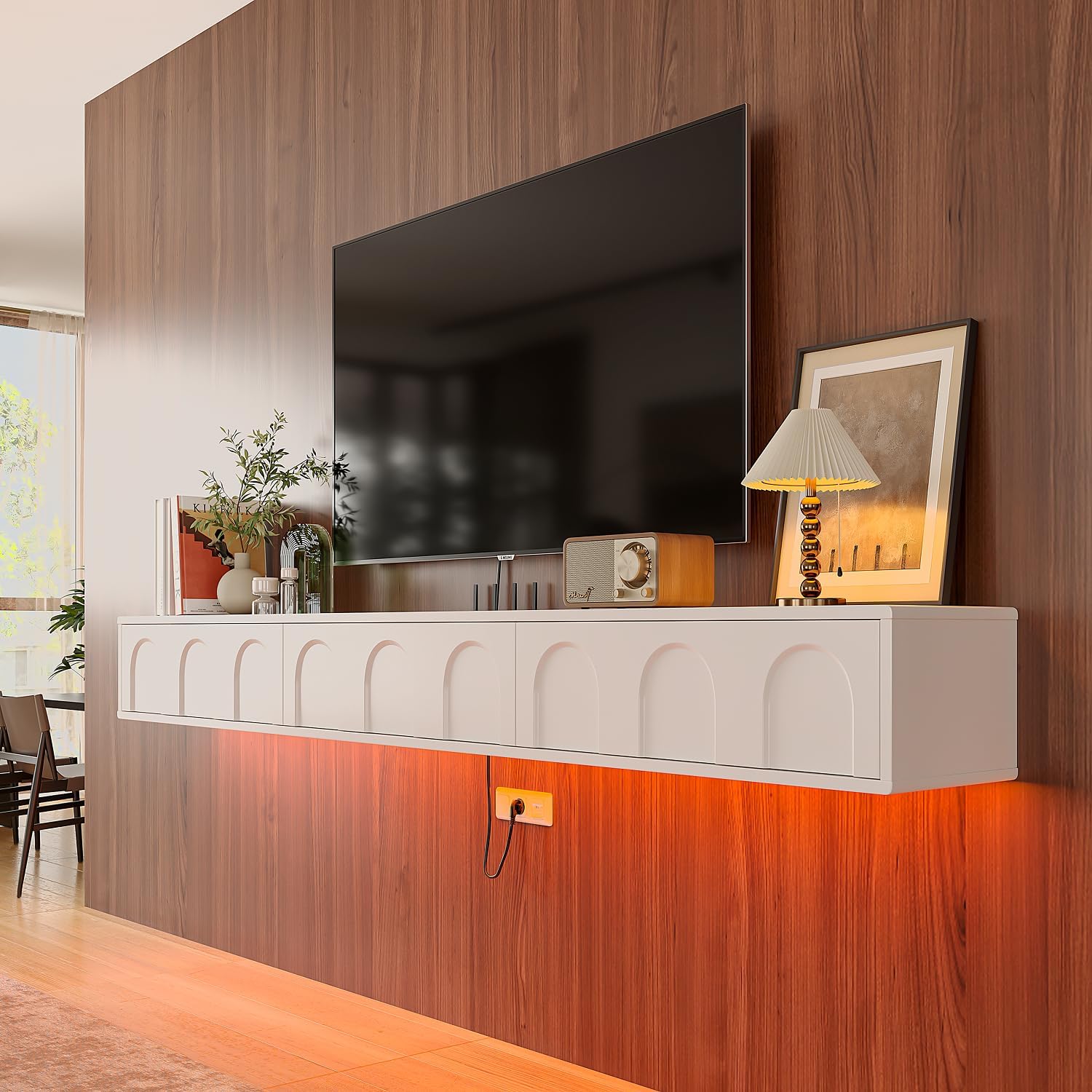 Cream Arch Door Fully Assembled Floating TV Stand