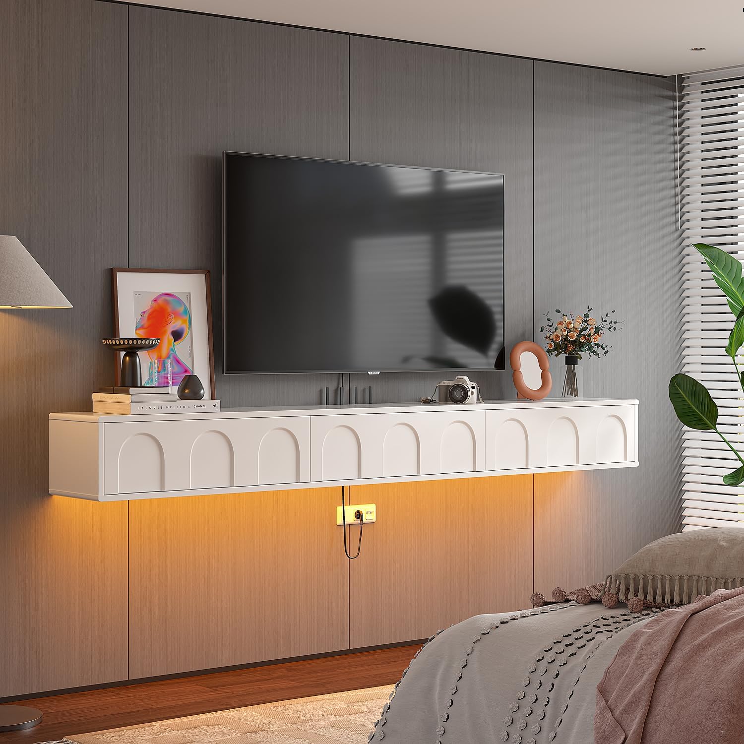 Cream Arch Door Fully Assembled Floating TV Stand