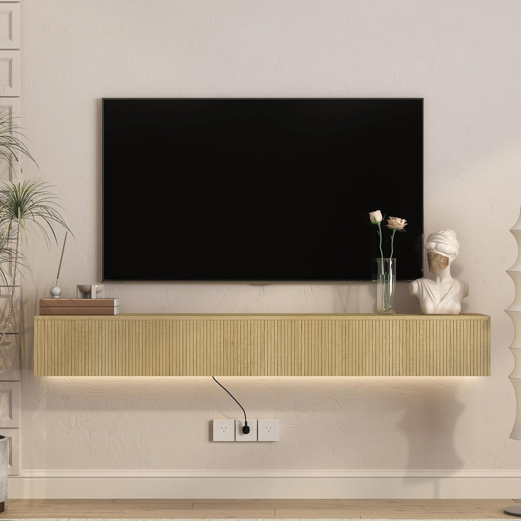 Oak Fluted LED Wall Mount Floating TV Stand