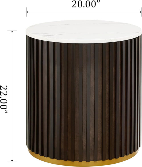 Black Brown Storage Marble Top Drum Wood End Table