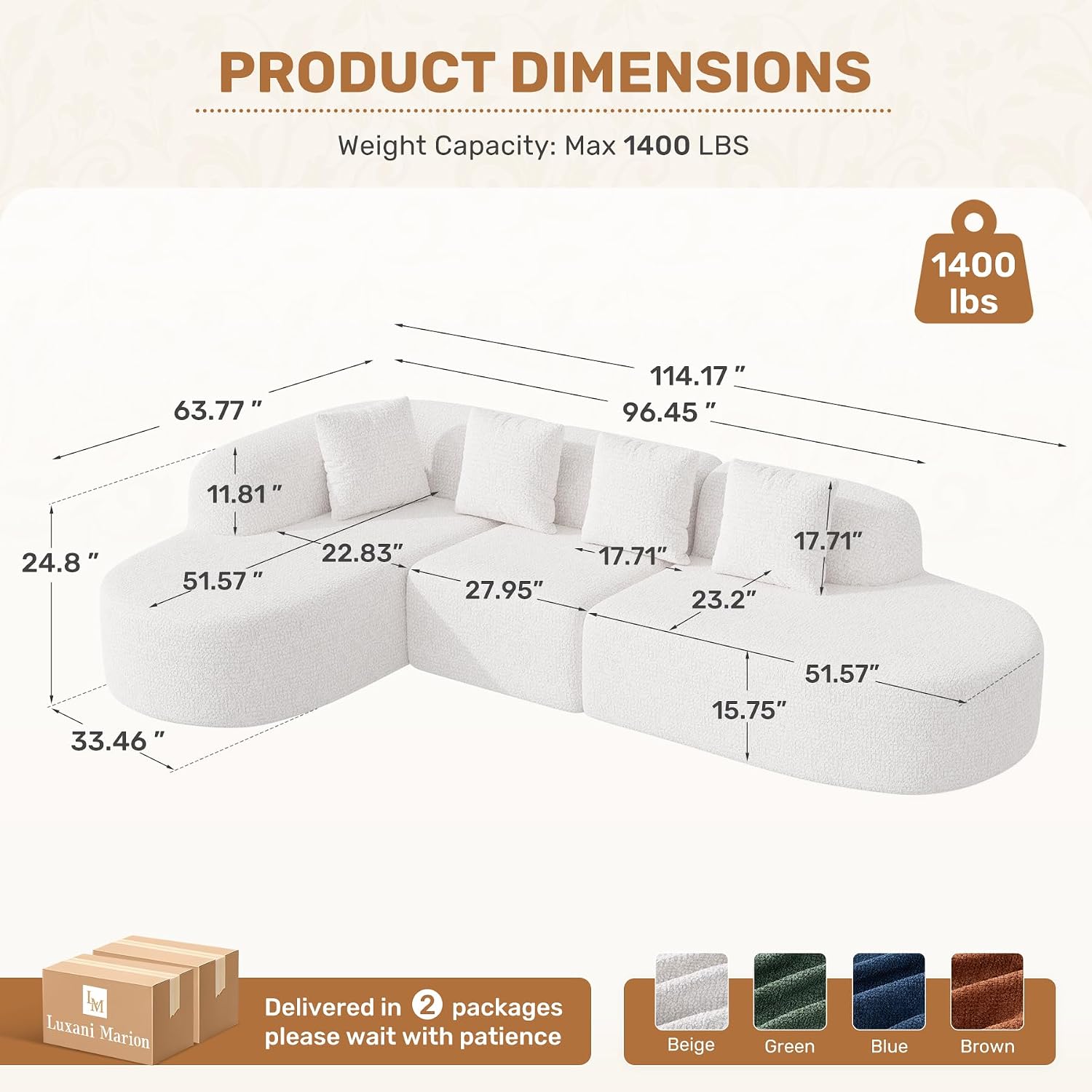 Beige L-Shaped Boneless Modular Cloud Sectional Sofa