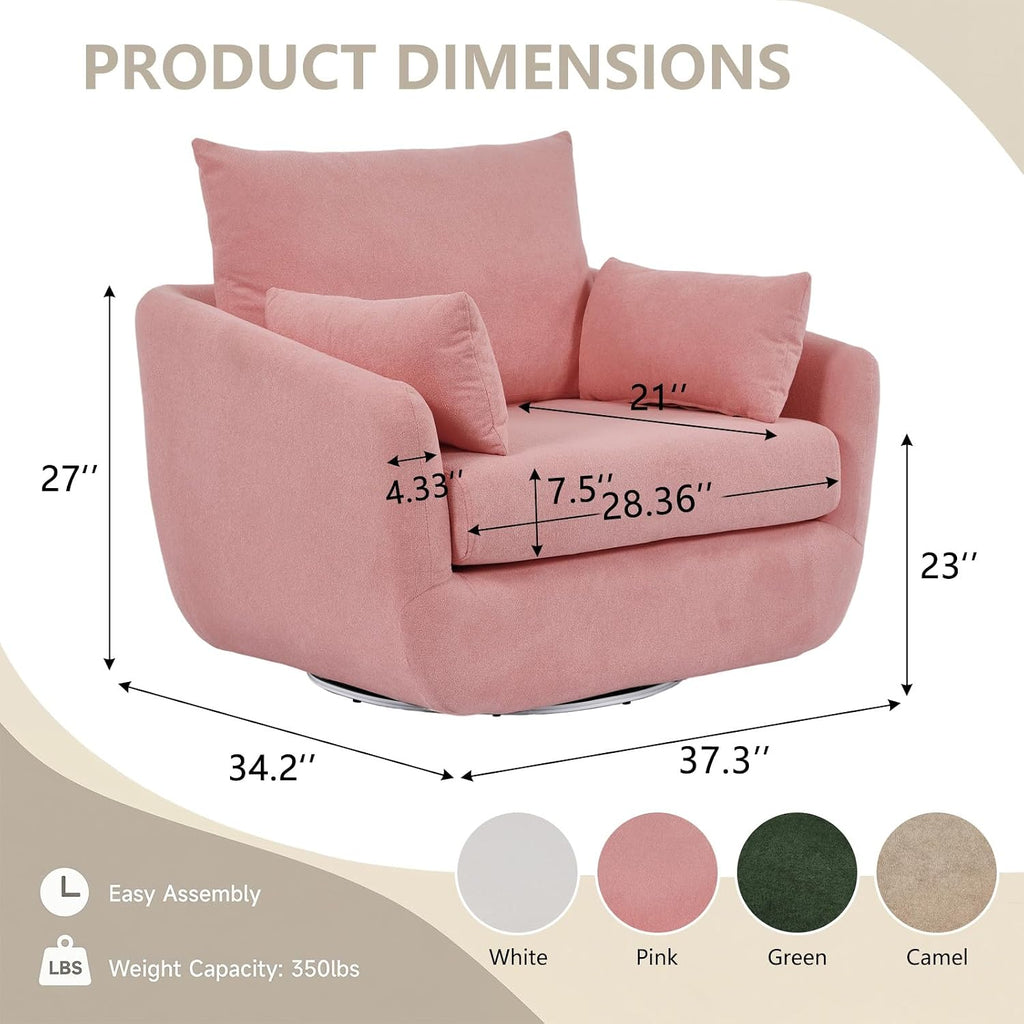 Blush Pink Sherpa Boucle LED Swivel Armchair Wood