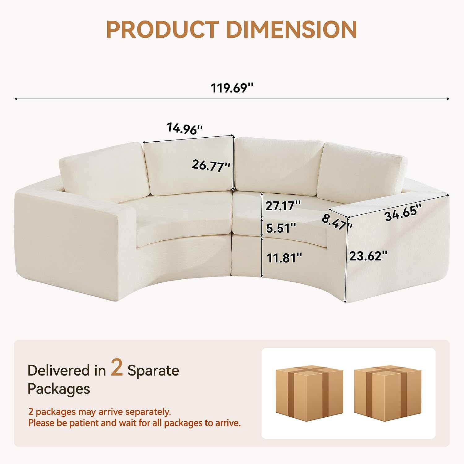 Beige Chenille Memory Foam Curved Cloud Sofa