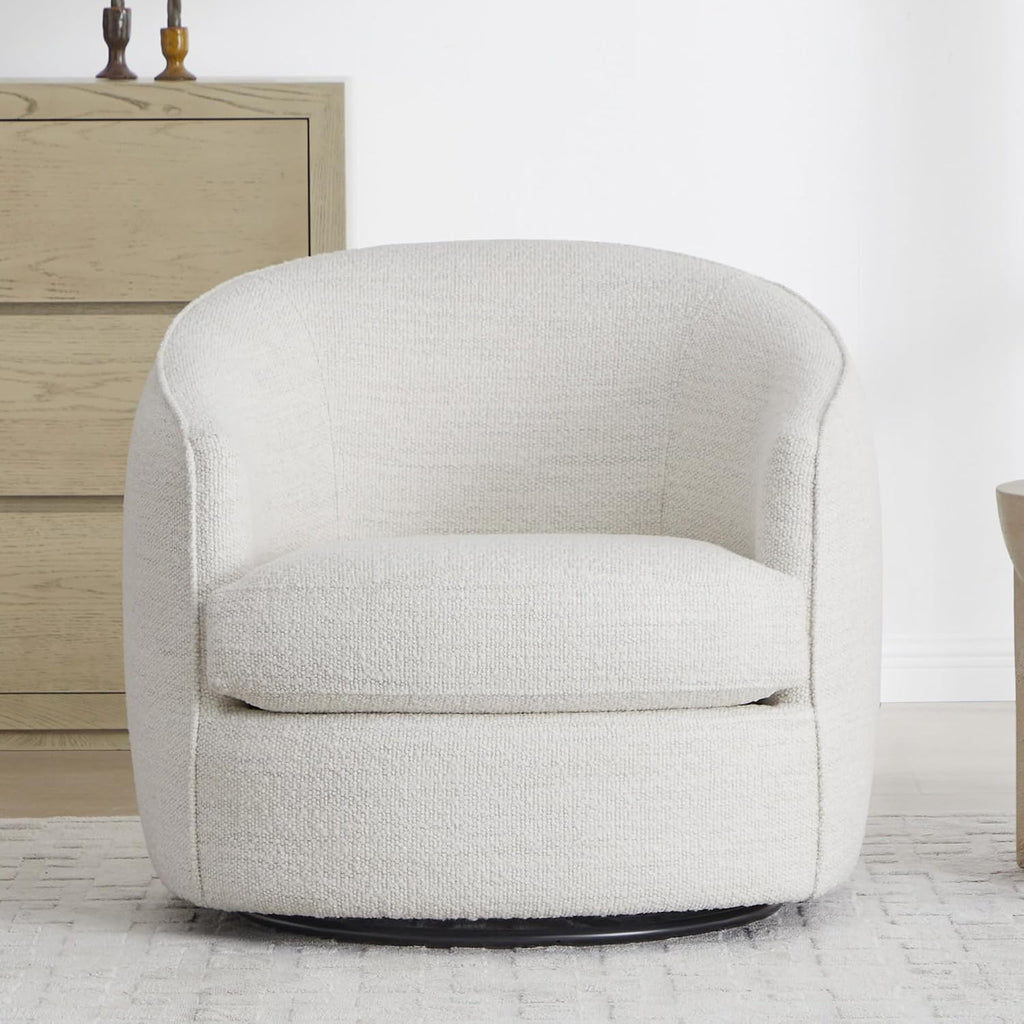 Cream Boucle Fully Assembled Swivel Barrel Chair