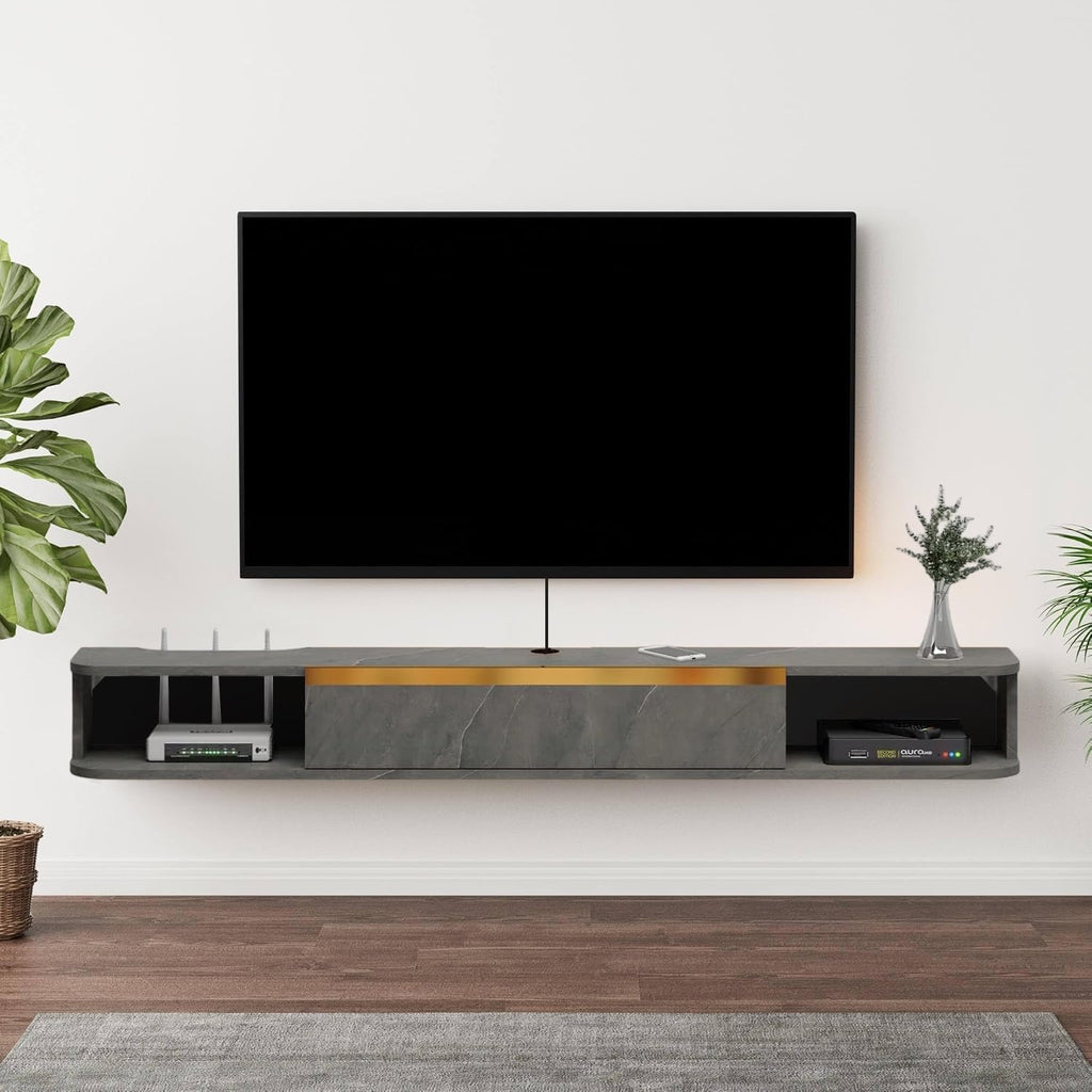 Dark Grey Door Storage Wall Floating TV Stand