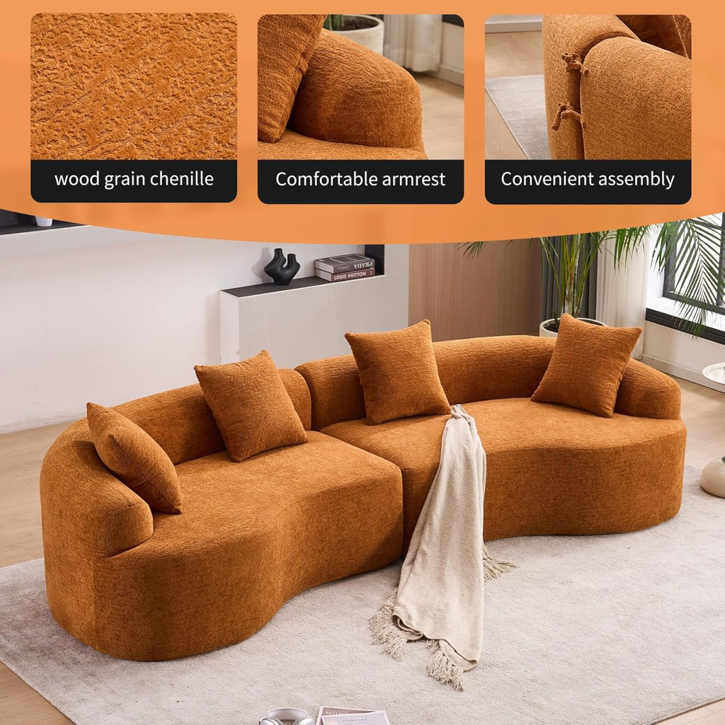 Curved Chenille Plush Cloud Modular 4-Seater Sectional Sofa