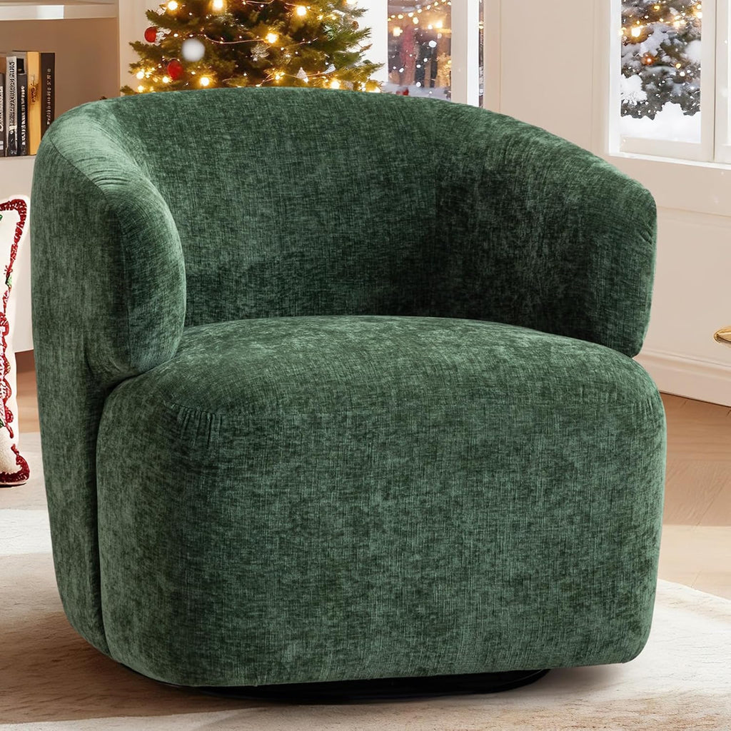 Green Chenille Boucle Swivel Barrel Armchair