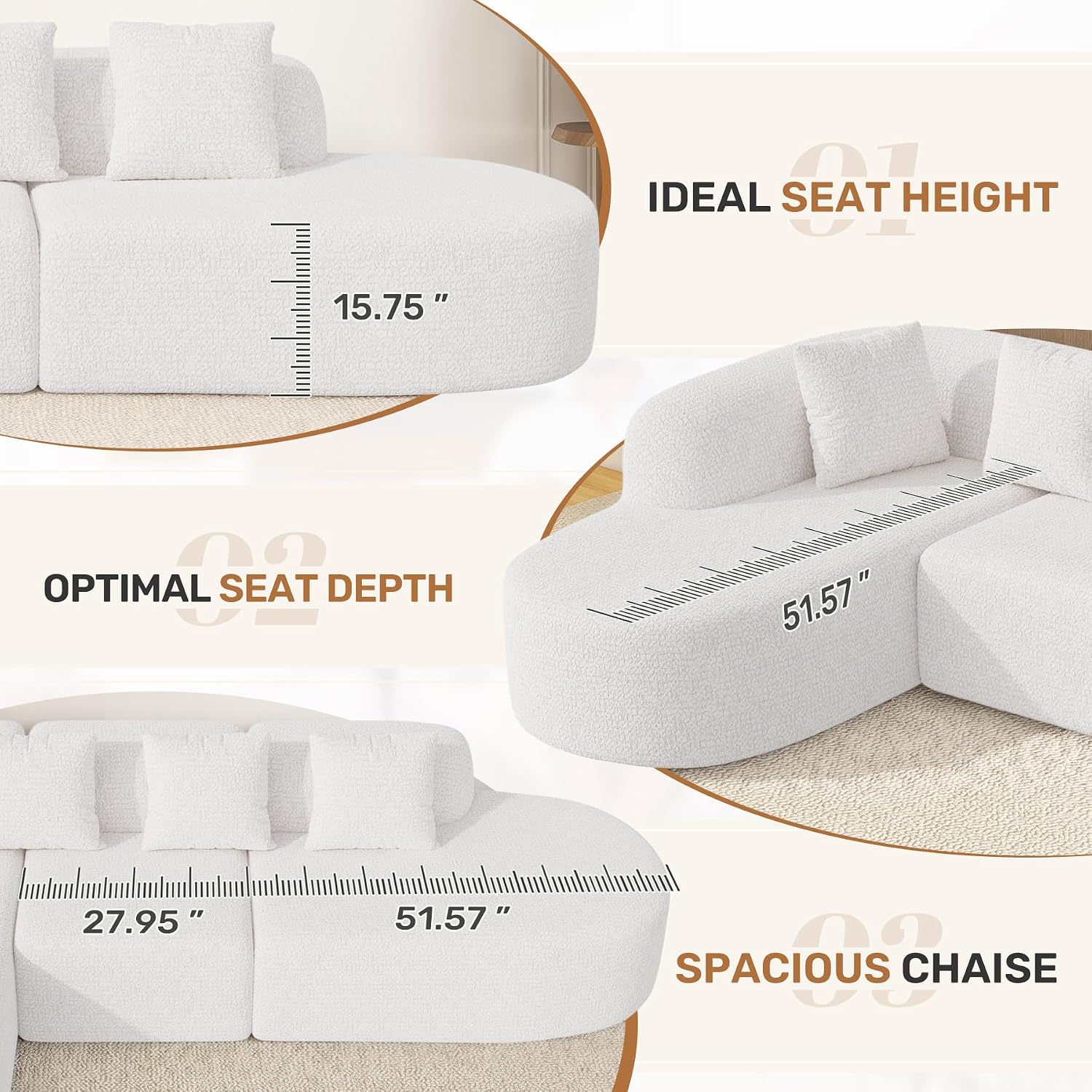 Beige L-Shaped Boneless Modular Cloud Sectional Sofa