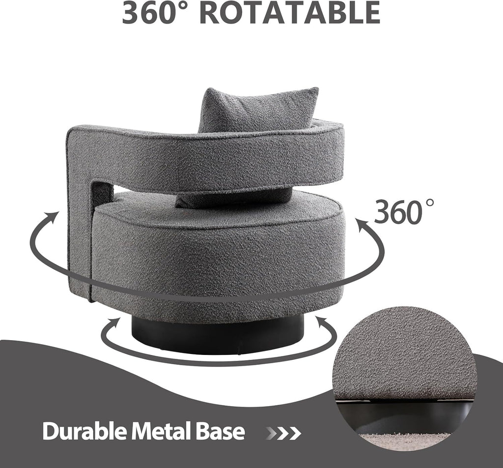 Gray Boucle 2 Pack Modern Swivel Barrel Chairs