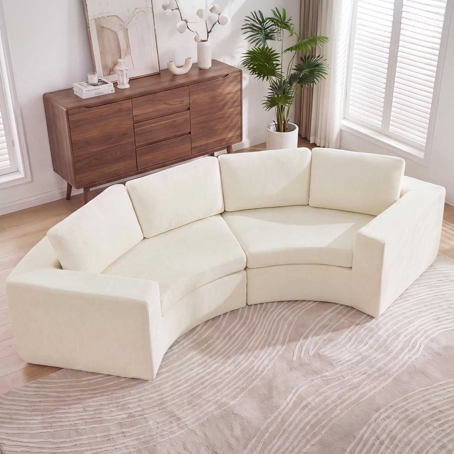 Beige Chenille Memory Foam Curved Cloud Sofa
