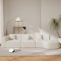 Beige Wool 6-Seater L-Shaped Curved Sectional Sofa