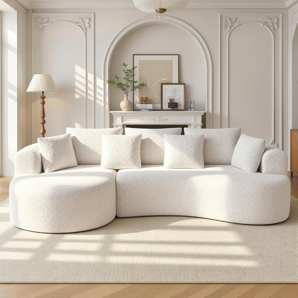 Beige Chenille L-Shaped Curved Modular Sectional Sofa