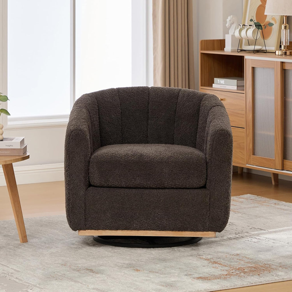 Charcoal Tufted Boucle 360 Swivel Barrel Armchair
