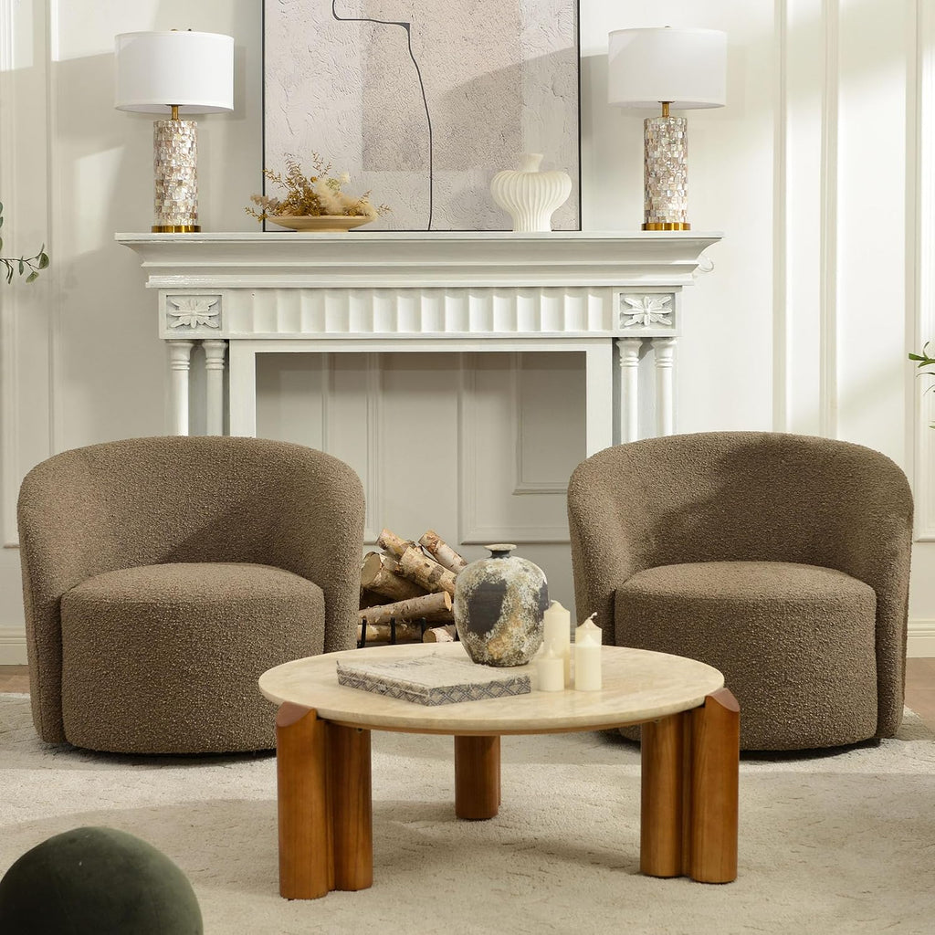 Teddy Brown Boucle 2 Pack Mid Century Swivel Chair