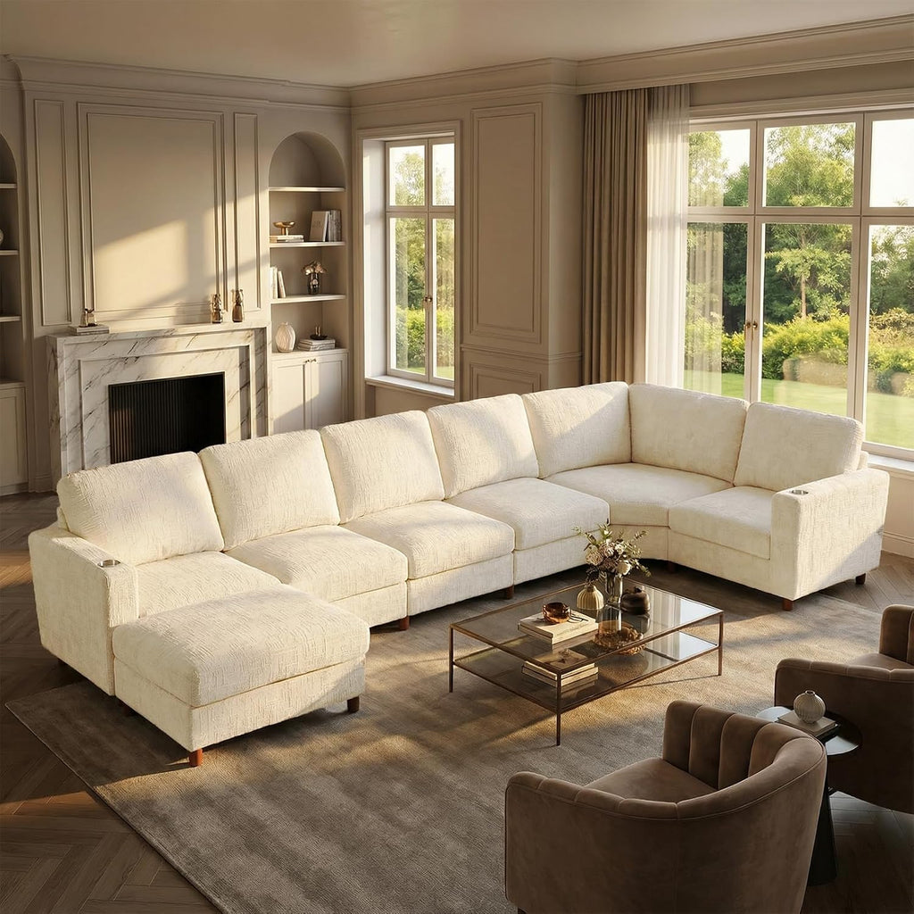Cupholders Moveable Seat Curved Modular Sofa