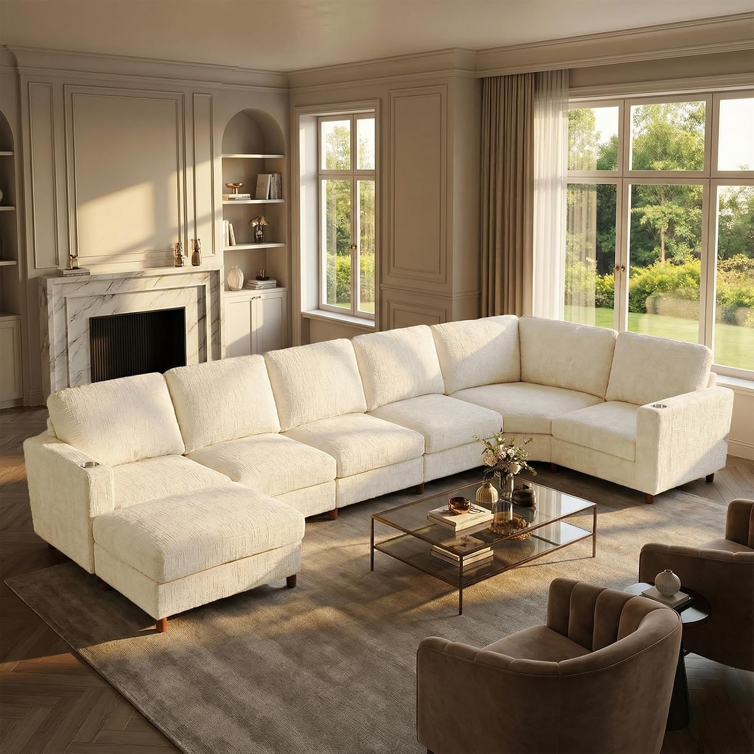 Cupholders Moveable Seat Curved Modular Sofa