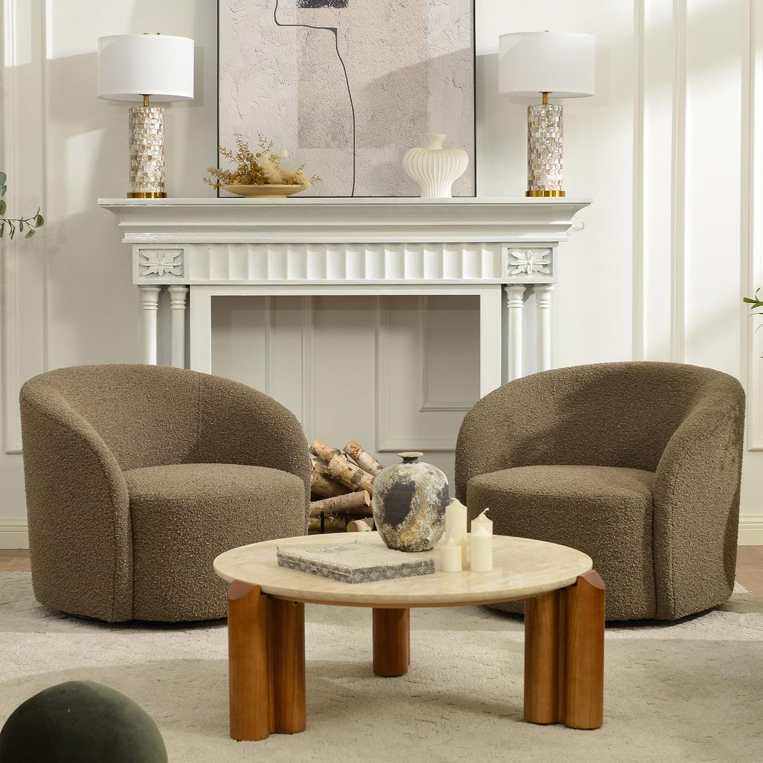 Teddy Brown Boucle 2 Pack Mid Century Swivel Chair