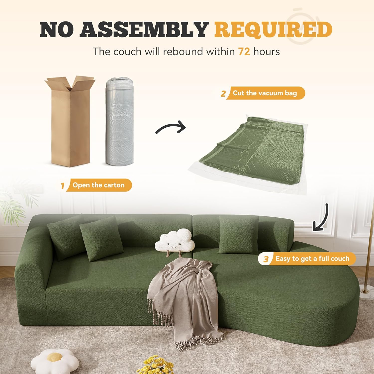 Green Chenille 126" Curved Modular Cloud Sofa